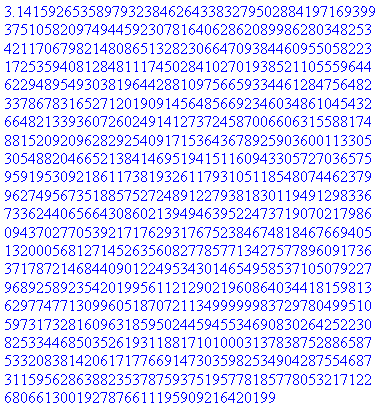 Die Kreiszahl Pi mit 1000 Nachkommastellen