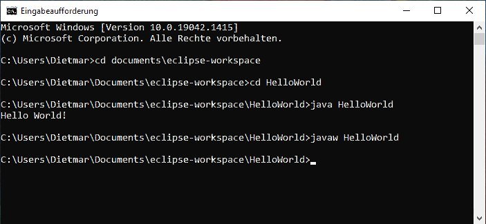 HelloWorld - Eingabeaufforderung